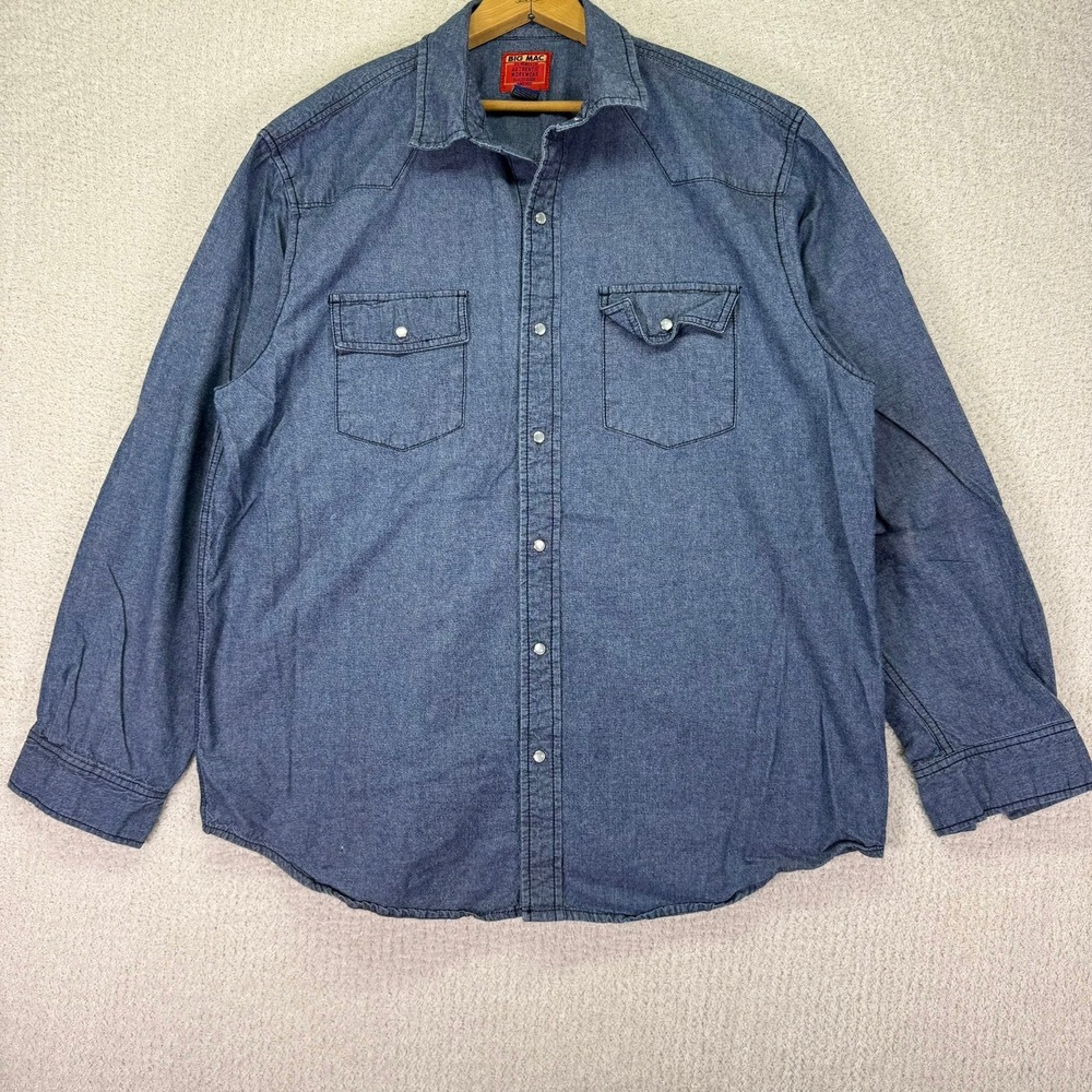 Big Mac JCPenney Mens XL Denim Pearl‎ Snap Western Shirt Long Sleeve Workwear